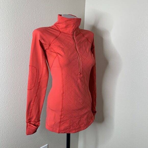 Lululemon Toasty Tech Quilted Elbow Love Red Coral 1/2 Zip Jacket Coat Sz 2 - Picture 13 of 14